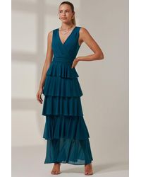 Jolie Moi - Plain Tiered Mesh Maxi Dress - Lyst