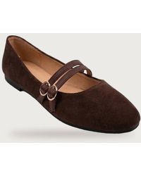 IKRUSH - Saoirse Faux Suede Double Buckle Strap Ballet Flats W/ Pointed Toe - Lyst