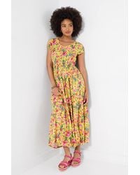 Joe Browns - Printed Crinkle Maxi Dress With Tiered Skirt & Elasticated Waist - Lyst