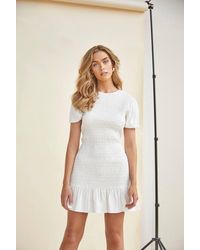 Shnoo - Off Crew Neck Smocked Mini Dress - Lyst