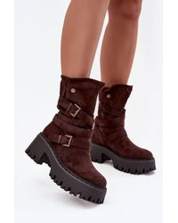 Love Lace - Chunky Round Toe Suede Biker Boots - Lyst