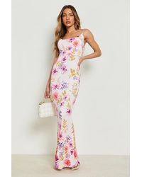 Boohoo - Slinky Cowl Neck Maxi Dress Floral Print - Lyst