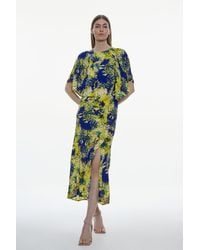 Karen Millen - Exploded Floral Angel Sleeve Woven Maxi Dress - Lyst