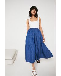 Warehouse - Chambray Tiered Midaxi Skirt - Lyst