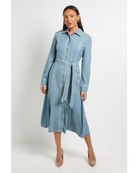 PRINCIPLES - Crepe Contrast Belted Shirt Dress - Lyst