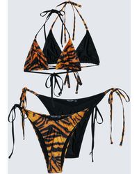 Nasty Gal - 2 Pack Tiger Print Contrast Tie Triangle Bikini Set - Lyst