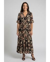 Izabel London - Leaf Print 1/2 Flared Sleeve Midi Dress - Lyst