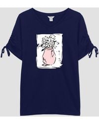 Enorsia - Ruched Sleeves Chest Printed T-Shirt - Lyst