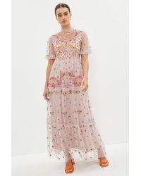 Coast - Petite Flare Sleeve All Over Embroidered Maxi Dress - Lyst