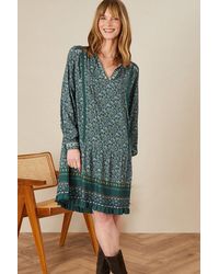 Monsoon - Printed Lace Trim Smock Dress - Lyst