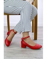 AJVANI - Mid Block Heel Ankle Strap Buckle Comfort Court Shoes - Lyst