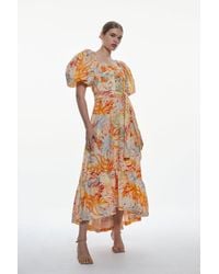 Karen Millen - Cotton Top Stitch High Low Midi Dress - Lyst