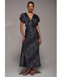 Jolie Moi - Ruffle Sleeve Print Satin Maxi Dress - Lyst