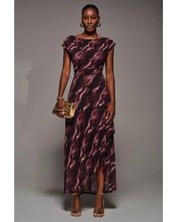 Jolie Moi - Asymmetric Draped Mesh Maxi Dress - Lyst