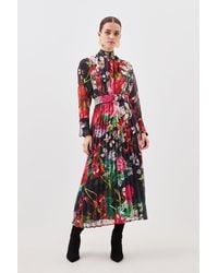 Karen Millen - Petite Garden Floral Georgette Pleated Woven Maxi Dress - Lyst