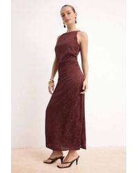 WOVCOR - Draped High Neck Midi Dress W/ Textured Floral Finish - Lyst