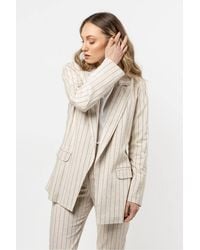 Love Lace - Linen Striped Relaxed Collared Lined Blazer - Lyst