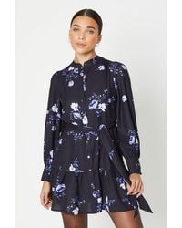 Dorothy Perkins - Petite Black Floral Frill Hem Mini Shirt Dress - Lyst
