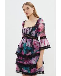 Coast - Panelled Bodice Lace Trim Mini Dress - Lyst
