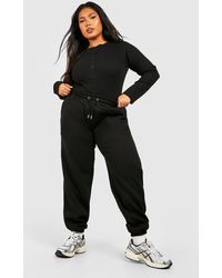 Boohoo - Plus Button Detail One Piece And Cuffed Oversized Jogger Set - Lyst