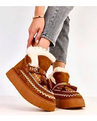 Love Lace - Warm Fringed Slip On Suede Snow Boots Fur Lined Platform - Lyst