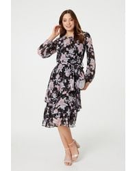 Izabel London - Floral Semi Sheer Layered Hem Midi Dress - Lyst