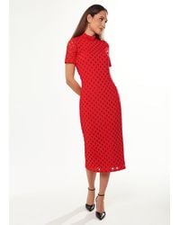 Liquorish - Midi Dress With High Neck, Short Sleeves & Open Back Detail - Lyst