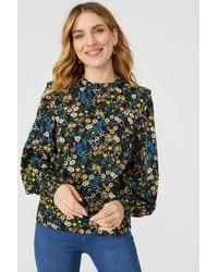 Mantaray - Floral Print Shirred Sleeve Blouse - Lyst