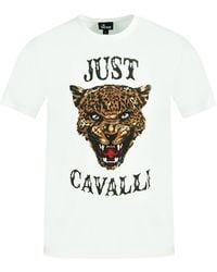 Just Cavalli - Leopard Logo White T-shirt - Lyst