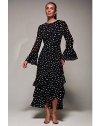 Jolie Moi - Ruffled Long Sleeve Tiered Chiffon Midaxi Dress - Lyst