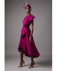 Coast - One Shoulder Crepe Ruffle Midi Dress - Lyst