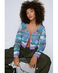 Nasty Gal - One Button Pixelated Micro Knitted Cardigan - Lyst
