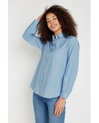 Wallis - Blue Plain Poplin Longline Shirt - Lyst