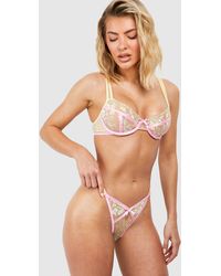 Boohoo - Mesh Floral Embroidered Thong - Lyst