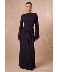 WOVCOR - High Neck Long Sleeve Tie Waist A-Line Maxi Dress - Lyst