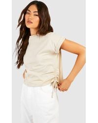 Boohoo - Ruched Side Roll Sleeve Crop T-shirt - Lyst
