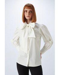 GUSTO - Pussy Bow Cotton Shirt - Lyst
