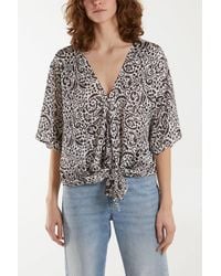Blue Vanilla - Tie Front V Neck Paisley Top - Lyst