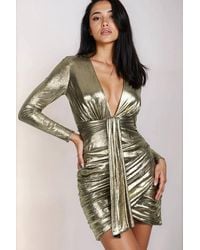 Little Mistress - Foil Draped Plunge Mini Dress - Lyst