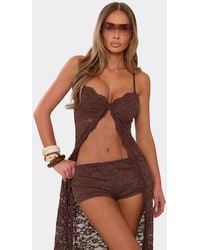 EGO - Strappy Sweetheart Neckline Split Front Lace Top - Lyst