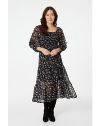 Izabel London - Floral 3/4 Sleeve Smocked Midi Dress - Lyst