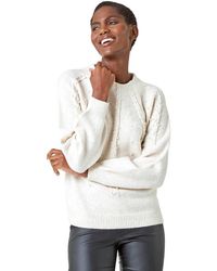 Roman - Pearl Embellished Cable Knit Jumper - Lyst