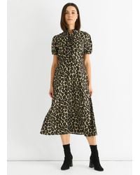 Gini London - Animal Print Ruffle Neck Midi Dress - Lyst