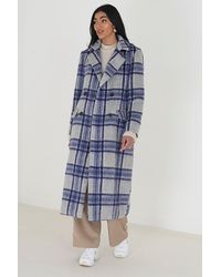 Brave Soul - 'annabell' Double Breasted Faux Wool Longline Check Jacket - Lyst