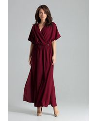 Love Lace - Viscose Short Sleeve Maxi Dress With Side Slit - Lyst