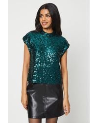 Oasis - Sequin Funnel Neck Sleeveless Top - Lyst
