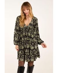 Blue Vanilla - Shirred Elastic Sleeve Tier Mini Dress - Lyst