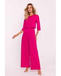 Love Lace - Short Sleeve Wide Leg Jumpsuit With Pockets & Zip - Lyst