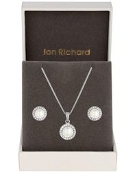 Jon Richard - Rhodium Plated Cubic Zirconia And Pearl Set - Gift Boxed - Lyst