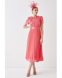 Coast - Premium Floral Satin Lace Pleat Skirt Midi Dress - Lyst